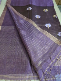 Pure Handloom Resham    Silk Lenin - Purple