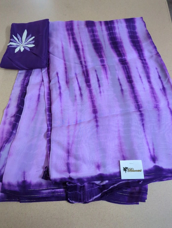 Pure Soft Organza With Maggam Work - Electric Violet
