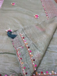 Tusser Crush With Handwork  - Hippie Green