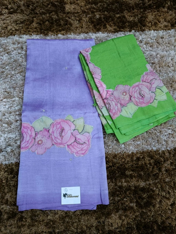 Pure Handloom Mangalagiri Pattu With Rose Applique Work - Mauve 3