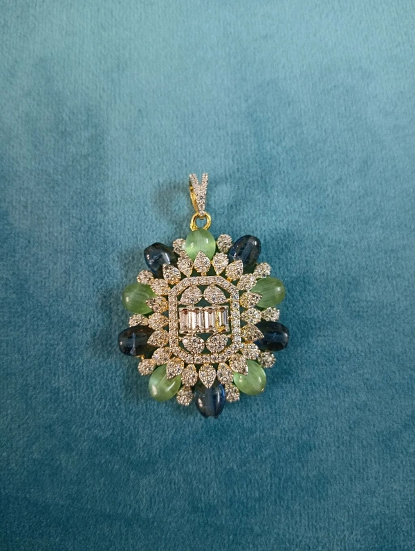 Coral And Swarovski Pendant  - blue with green, HD