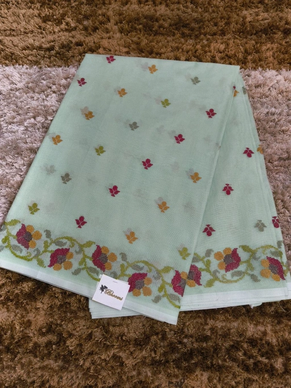 Pure Kota Super Net Embroidery  - Mint Green