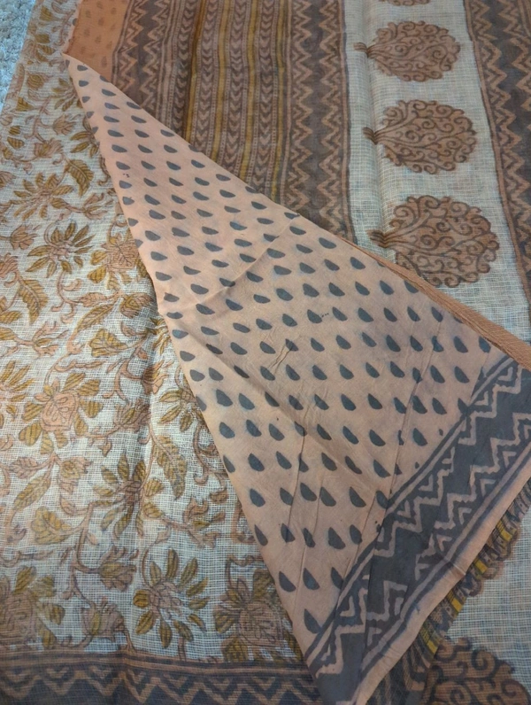 Pure Cotton Kota Bagru Print  - Yellow Orange