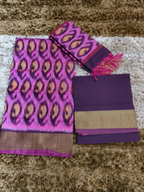 Pure Handloom Cotton 3 Piece Suit  - Purple