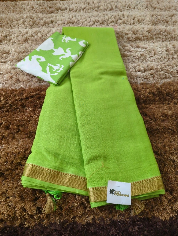Pure Mul Mul Cotton With Printed Saree  - Green