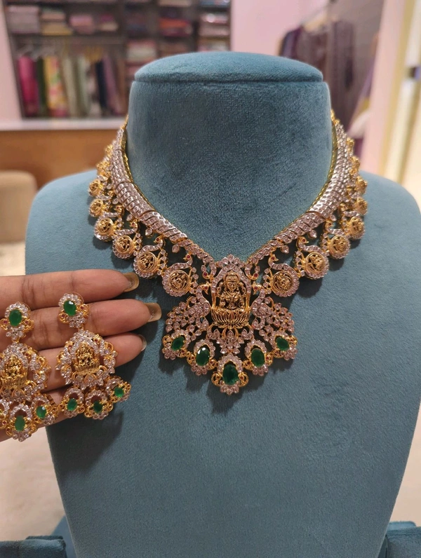 Designer Diamond Copy Necklaces  - green, HD