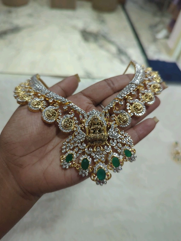 Designer Diamond Copy Necklaces  - green, HD