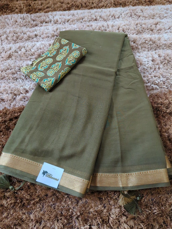 Pure Mul Mul Cotton With Printed Saree  - Gray Asparagus