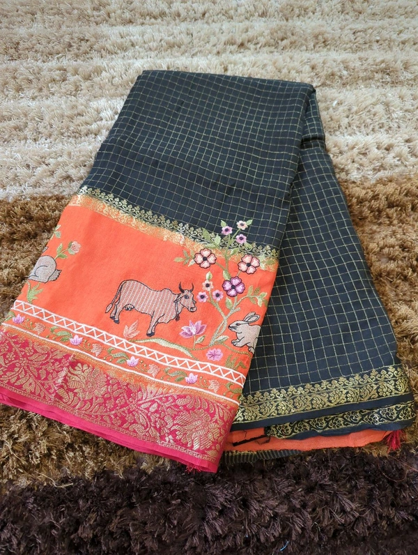 Pure Dola With Embroidery  - Black