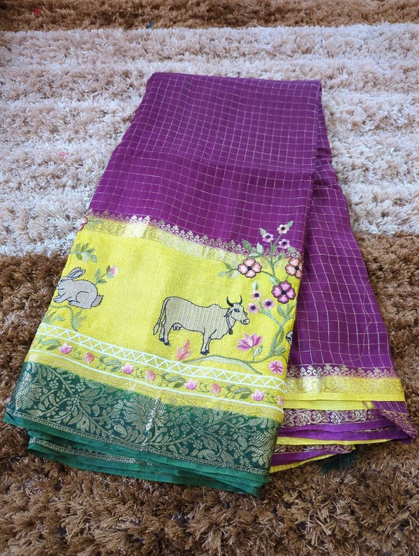 3243 Pure Dola With Embroidery  - Purple