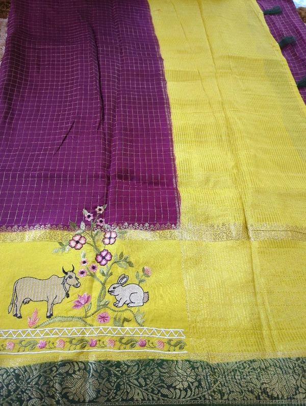 3243 Pure Dola With Embroidery  - Purple