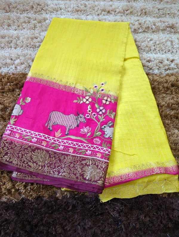 Pure Dola With Embroidery  - Yellow