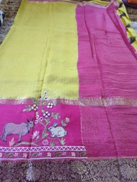 Pure Dola With Embroidery  - Yellow