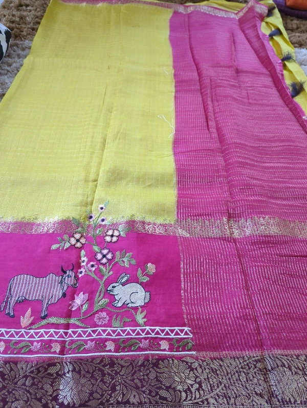 Pure Dola With Embroidery  - Yellow