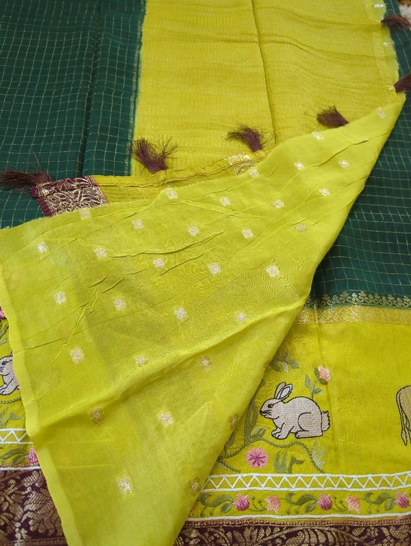 Pure Dola With Embroidery  - dark green