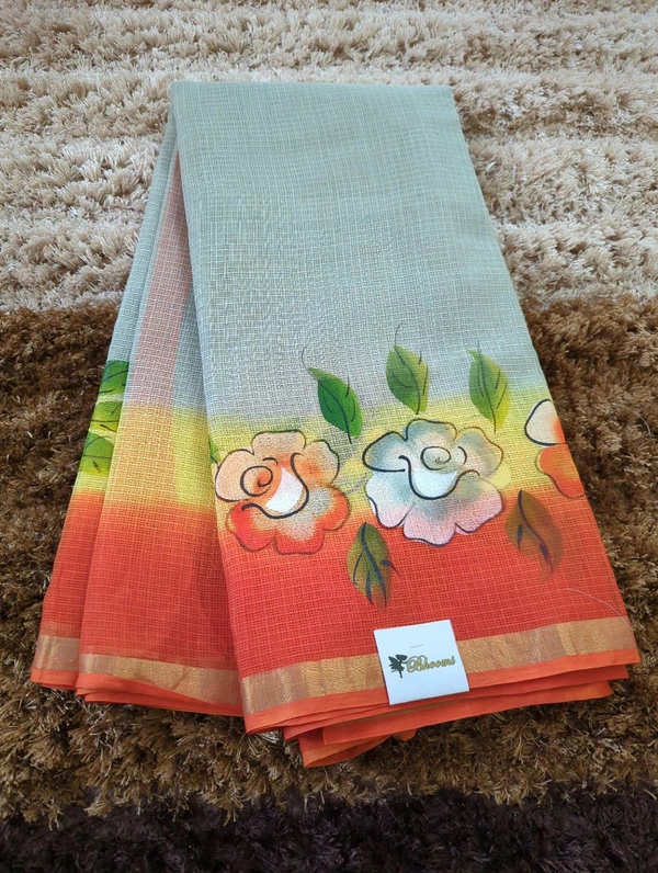 Pure Cotton Kota Block Print - Gray and orange