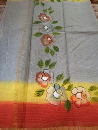 Pure Cotton Kota Block Print - Gray and yellow