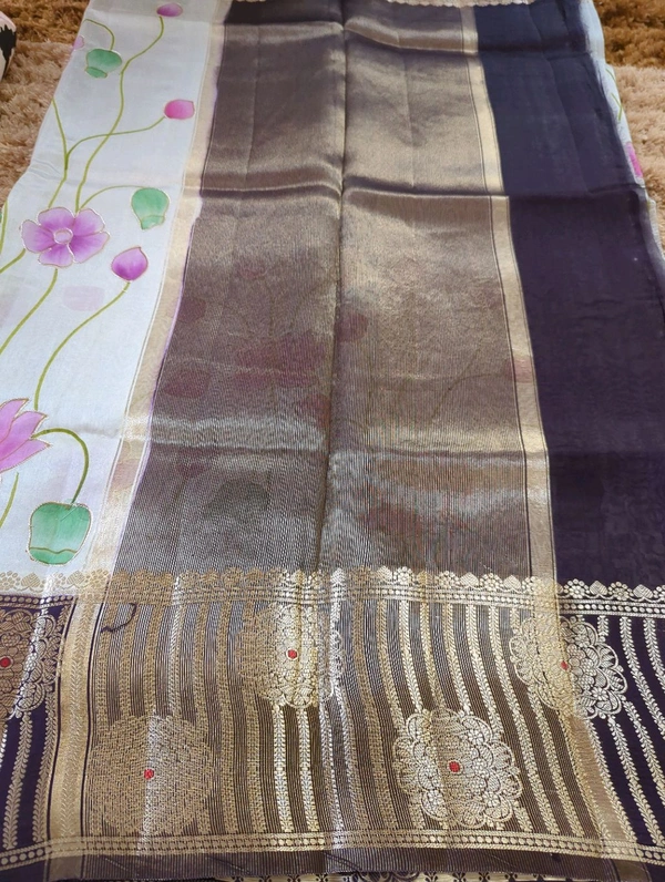 Pure Tusser Raw Mango - Navy Blue