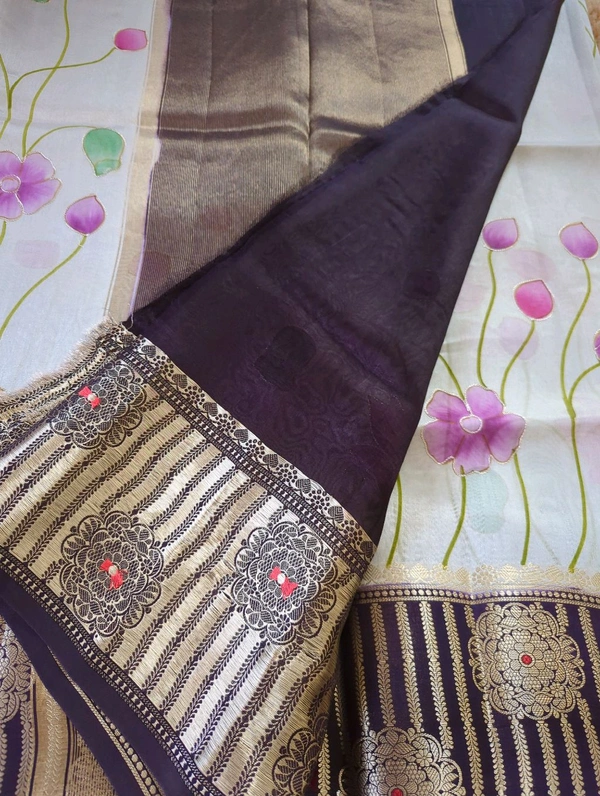 Pure Tusser Raw Mango - Navy Blue