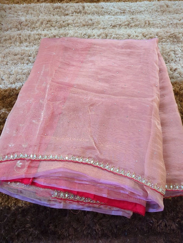 Tissue Crush With Handloom  - Pink