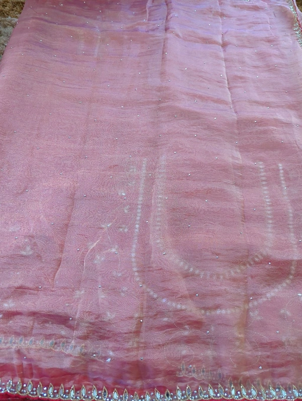 Tissue Crush With Handloom  - Pink