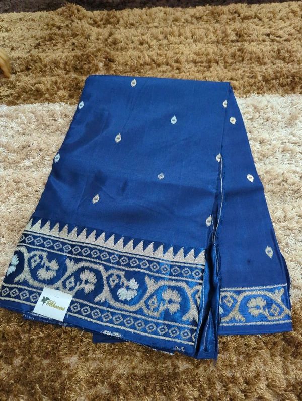 Pure Tusser Raw Mango  - Navy Blue