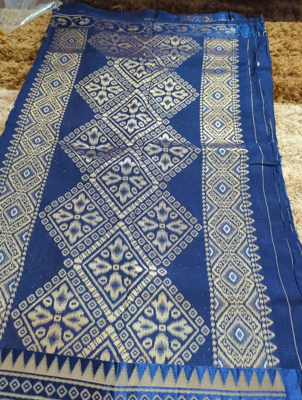 Pure Tusser Raw Mango  - Navy Blue