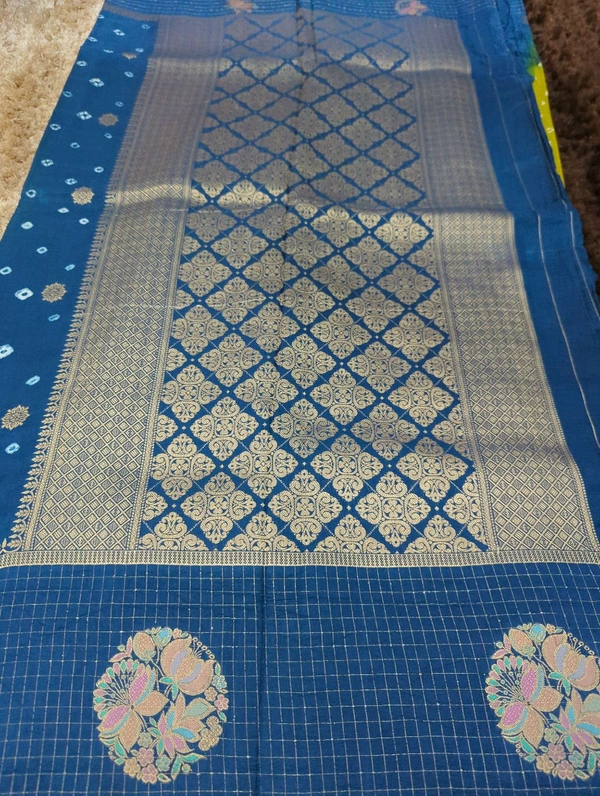 Pure Beheras Tissues Weaving  - Yellow and blue