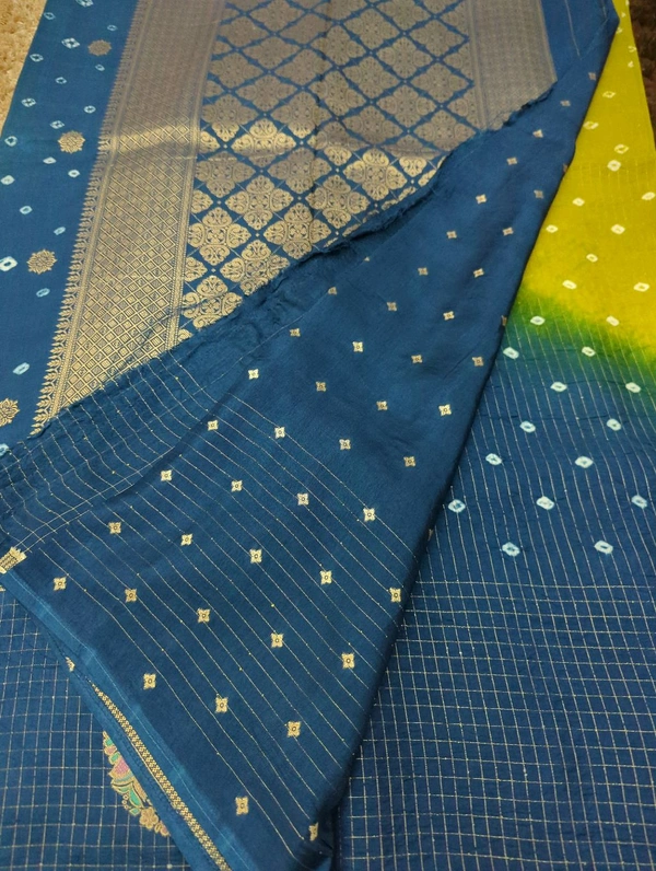 Pure Beheras Tissues Weaving  - Yellow and blue