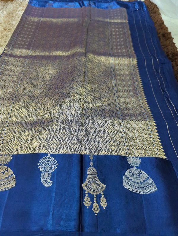 Pure Tusser Raw Mango  - Navy Blue