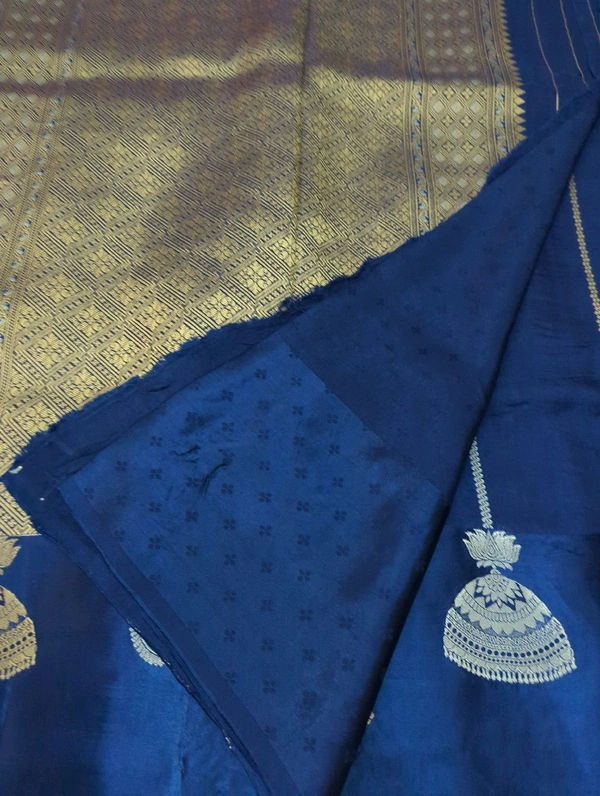 Pure Tusser Raw Mango  - Navy Blue