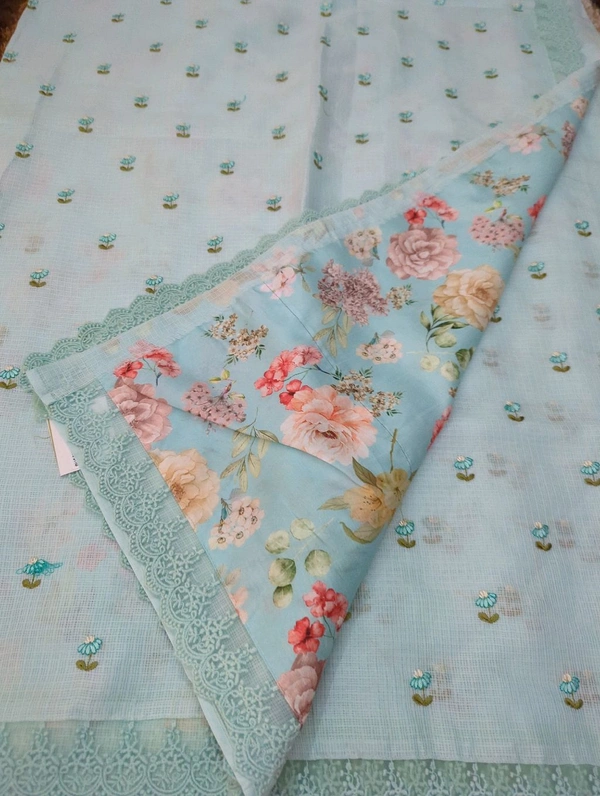 Designer Kota Embroidery  - Jungle Mist