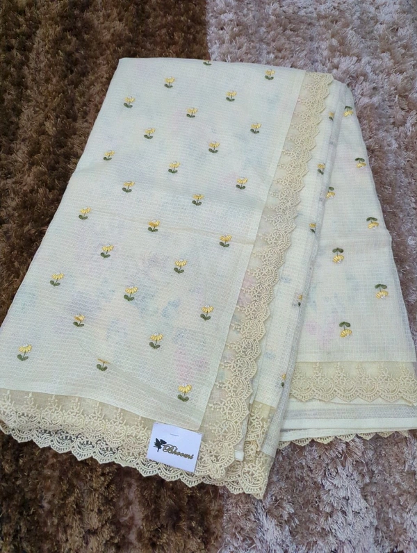 Designer Kota Embroidery  - Cream