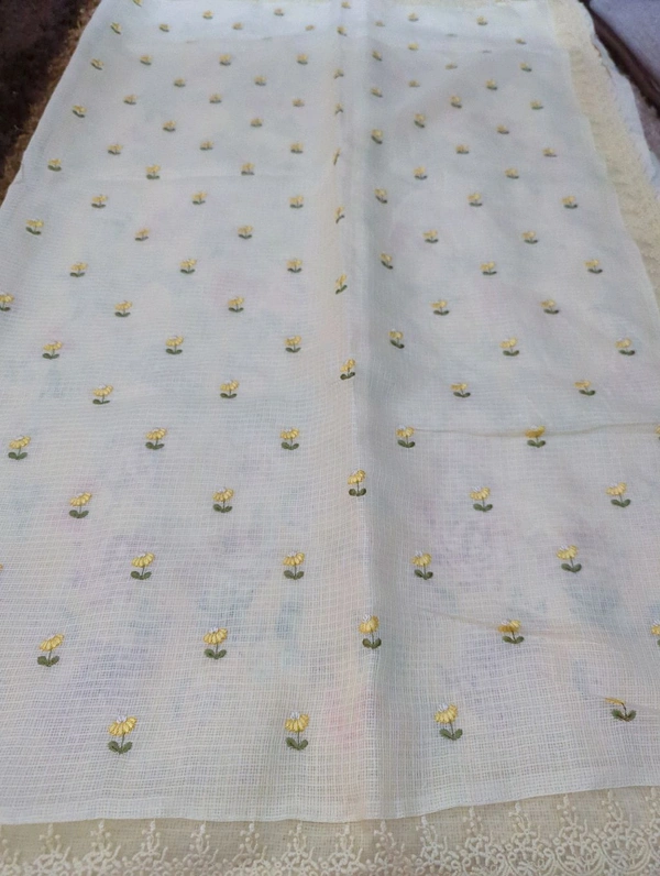 Designer Kota Embroidery  - Cream