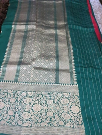 Pure Handloom Raw mango Pattu  - dark green