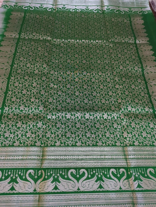 Pure Handloom Venkatagiri Pattu - Jungle Mist