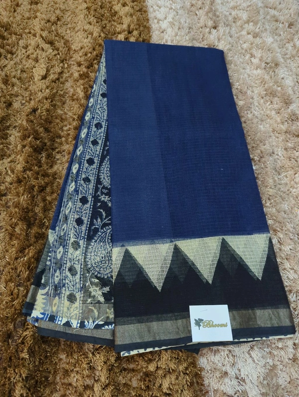 Pure Cotton Kota Black Print - Navy Blue