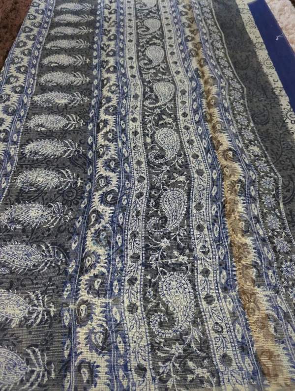 Pure Cotton Kota Black Print - Navy Blue