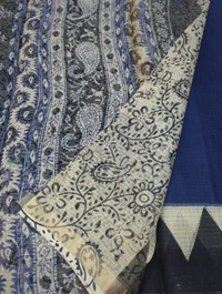 Pure Cotton Kota Black Print - Navy Blue