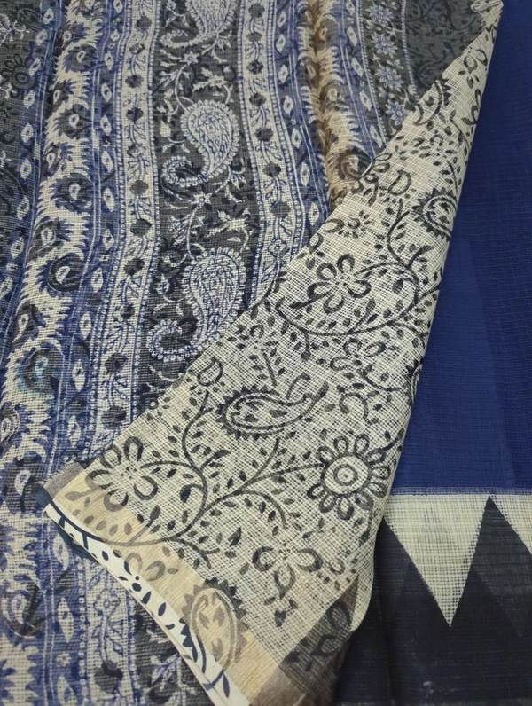 Pure Cotton Kota Black Print - Navy Blue