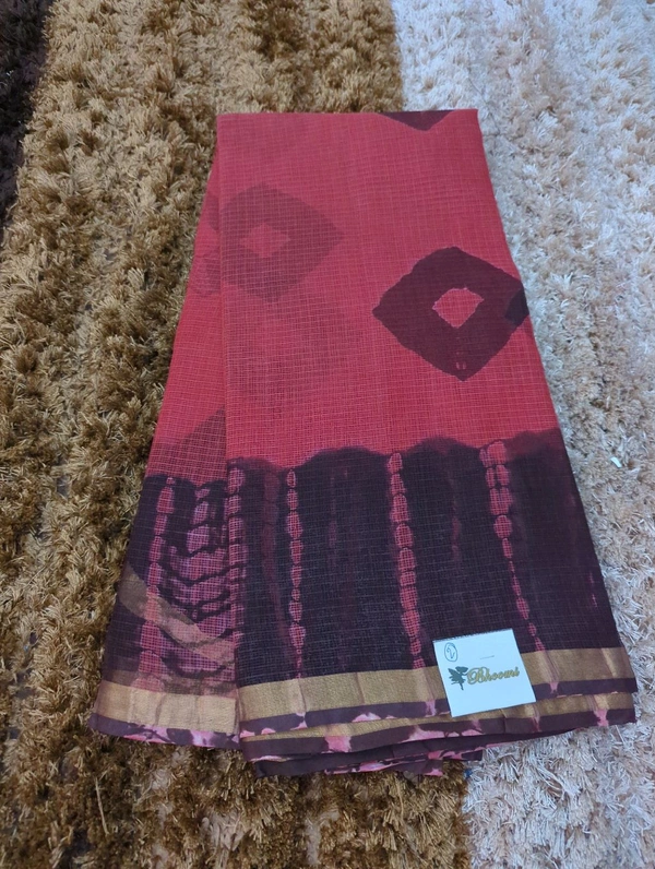 Pure Cotton Kota Black Print  - Brick Red 2