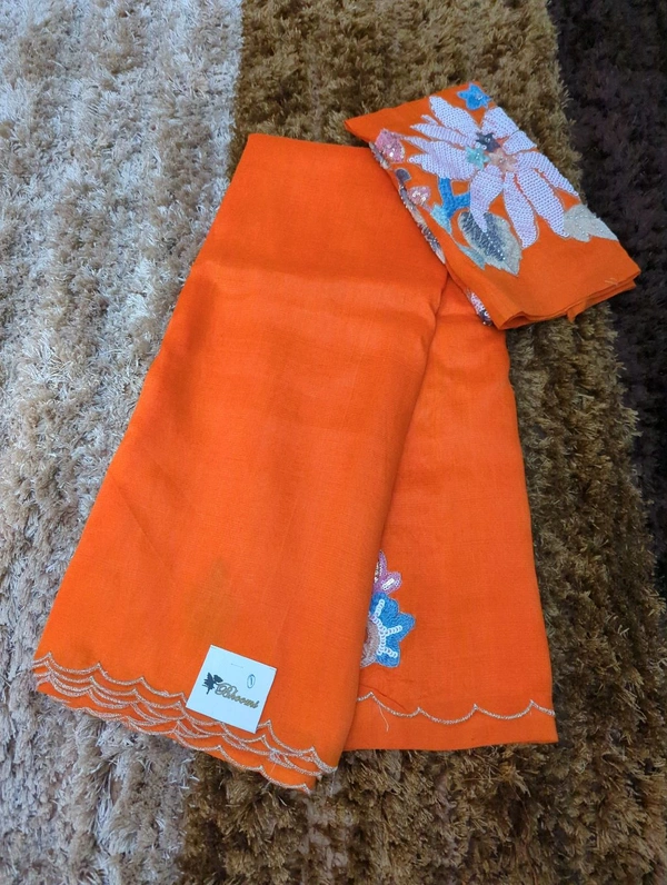 Pure Hand Loom Mangalagiri  With Designer Blouse - orange 1