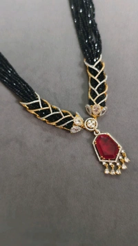 Diamond Copy Black Beads With Real Ad Stones - Red