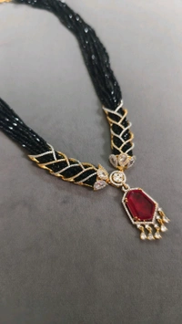 Diamond Copy Black Beads With Real Ad Stones - Red