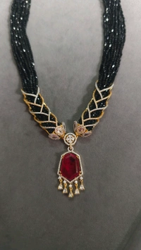 Diamond Copy Black Beads With Real Ad Stones - Red