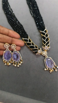 Diamond Copy Black Beads With Real Ad Stones - violet