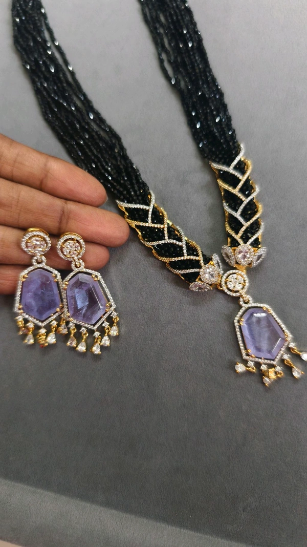 Diamond Copy Black Beads With Real Ad Stones - violet