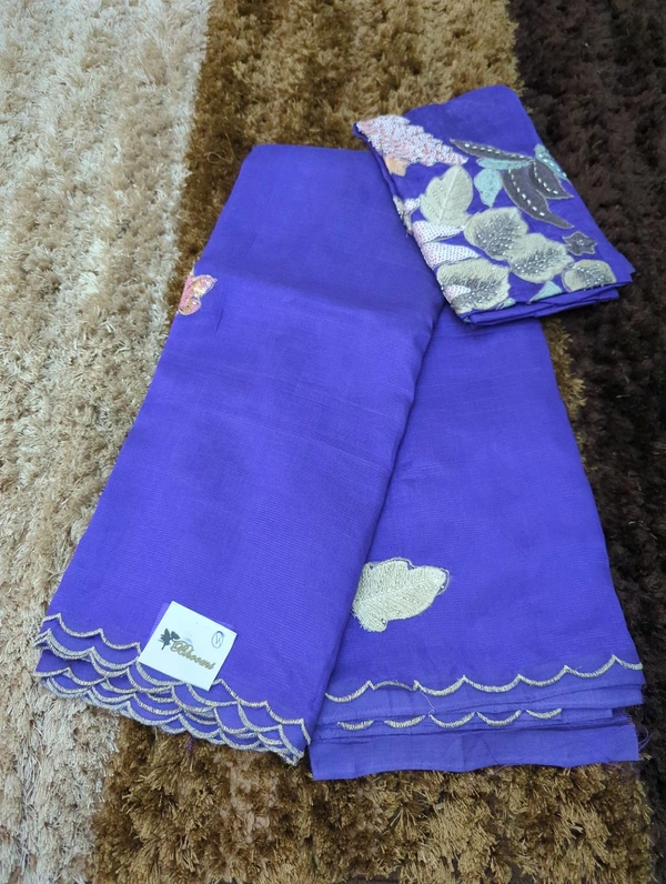 Pure Hand Loom Mangalagiri  With Designer Blouse - Electric Violet 4