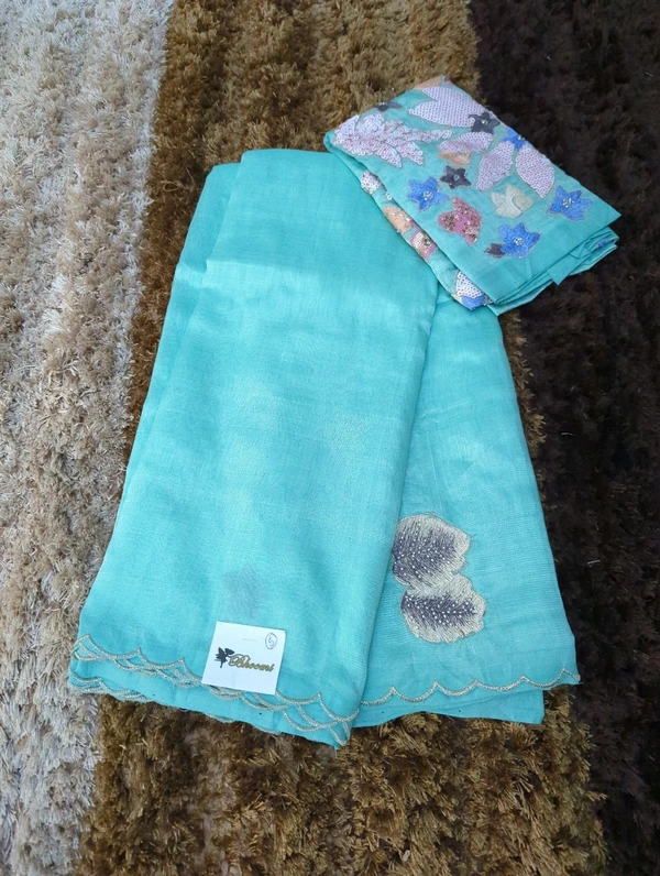 Pure Hand Loom Mangalagiri  With Designer Blouse - Jungle Mist 5