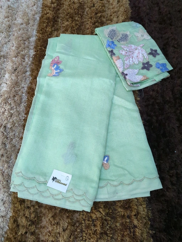 Pure Hand Loom Mangalagiri  With Designer Blouse - Snowy Mint 6